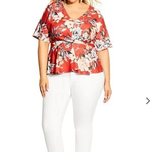City Chic Women's Trendy Plus Size Printed Twist-Front Top Dark Orange